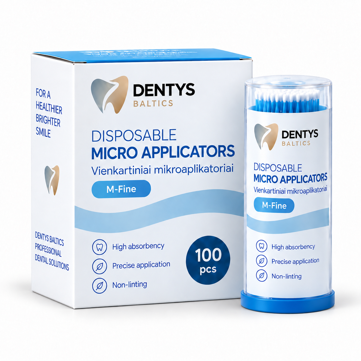 Dentys Baltics M-Fine micro-applicators — packaging illustration