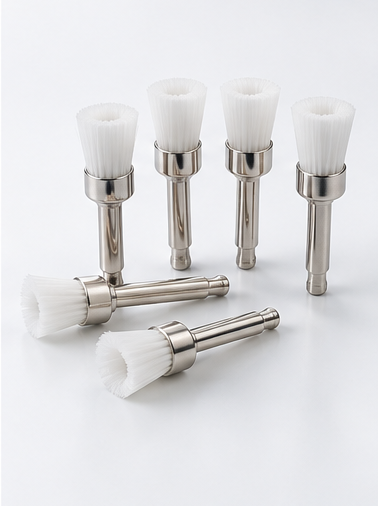 Dental polishing brushes with a flat head