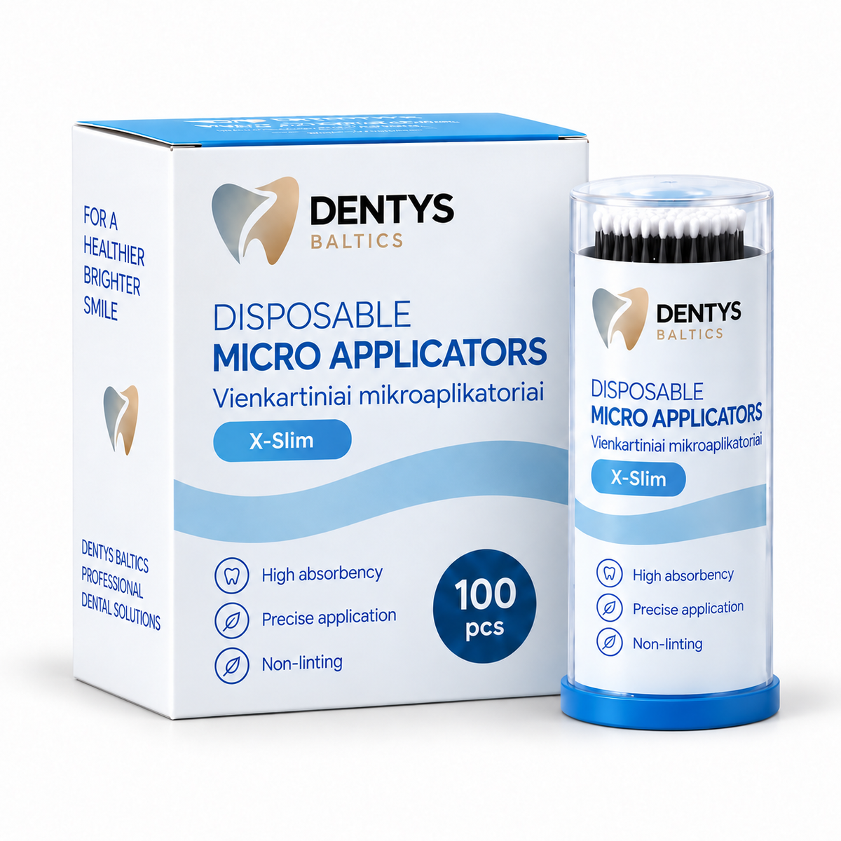 Dentys Baltics X-Slim micro-applicators — packaging illustration
